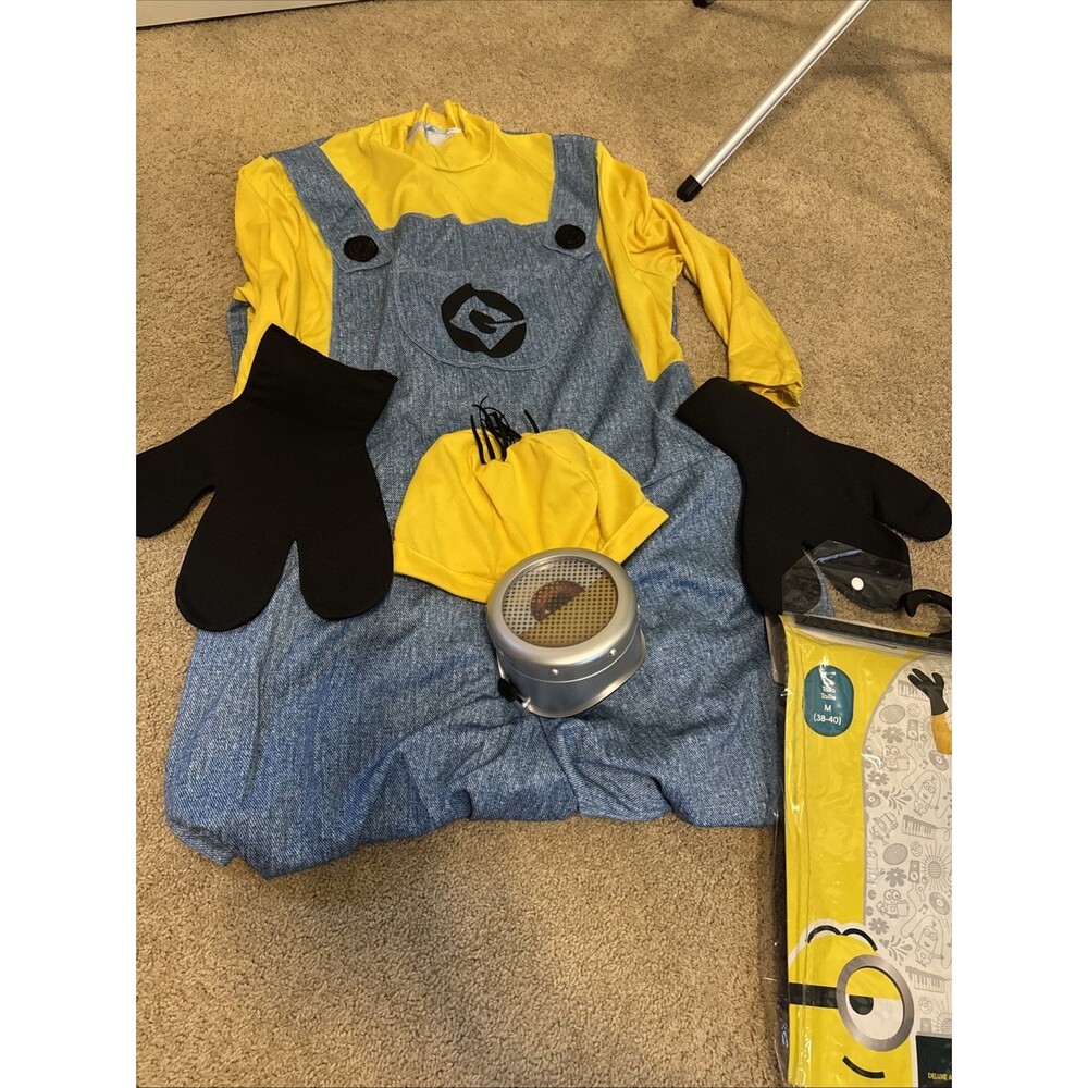 Minions Stuart Adult Costume Despicable Me Halloween Eye Goggles Gloves Hat Med